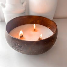 Load image into Gallery viewer, Triple wick coconut wax candle with three wooden wicks
